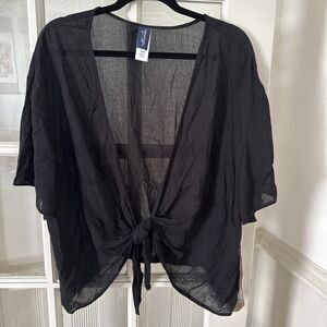 Crinkle Linen Cover Up Tie Top Black Women’s One Size NWT